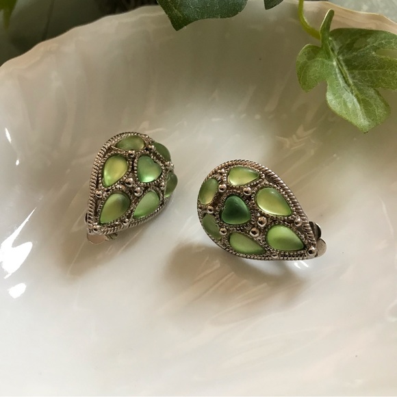 prehnite & tsavorite silver earrings 💚 - Picture 4 of 5